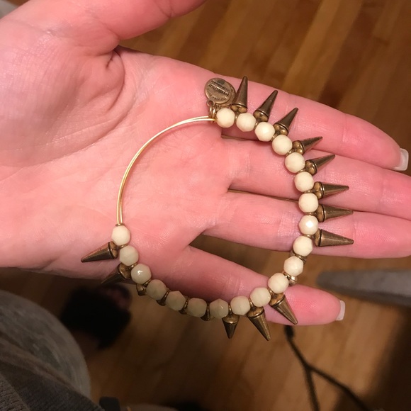 Alex & Ani Gold and Ivory Bead Bangle with Spikes - Picture 4 of 4